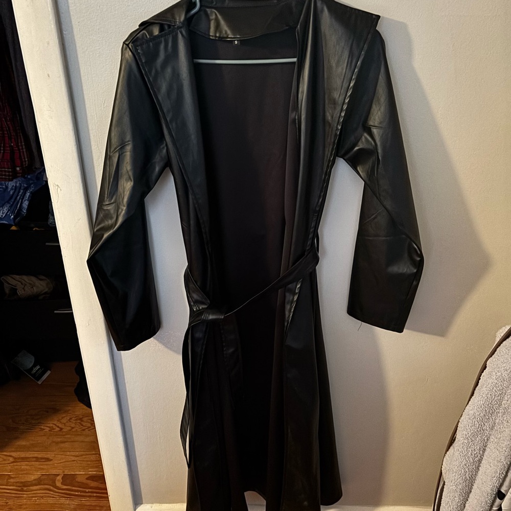 Women's Black Faux Leather Trench Coat